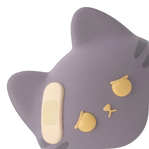 Ouch Now app icon: Soba-kun, a grey cat with a bandage